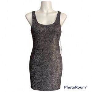 iris Metallic Charcoal Scoop Neck Mini Dress